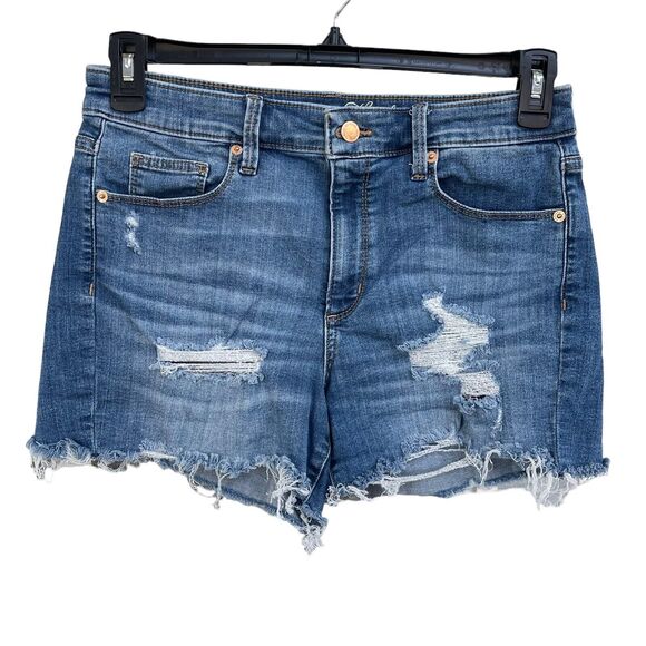 Universal Thread SZ 16/33 High-Rise Midi Jean Shorts Distressed Stretch Cuffed - Picture 1 of 7